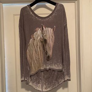 Chaser Light Gray Pink Horse Print Top NeverUsed